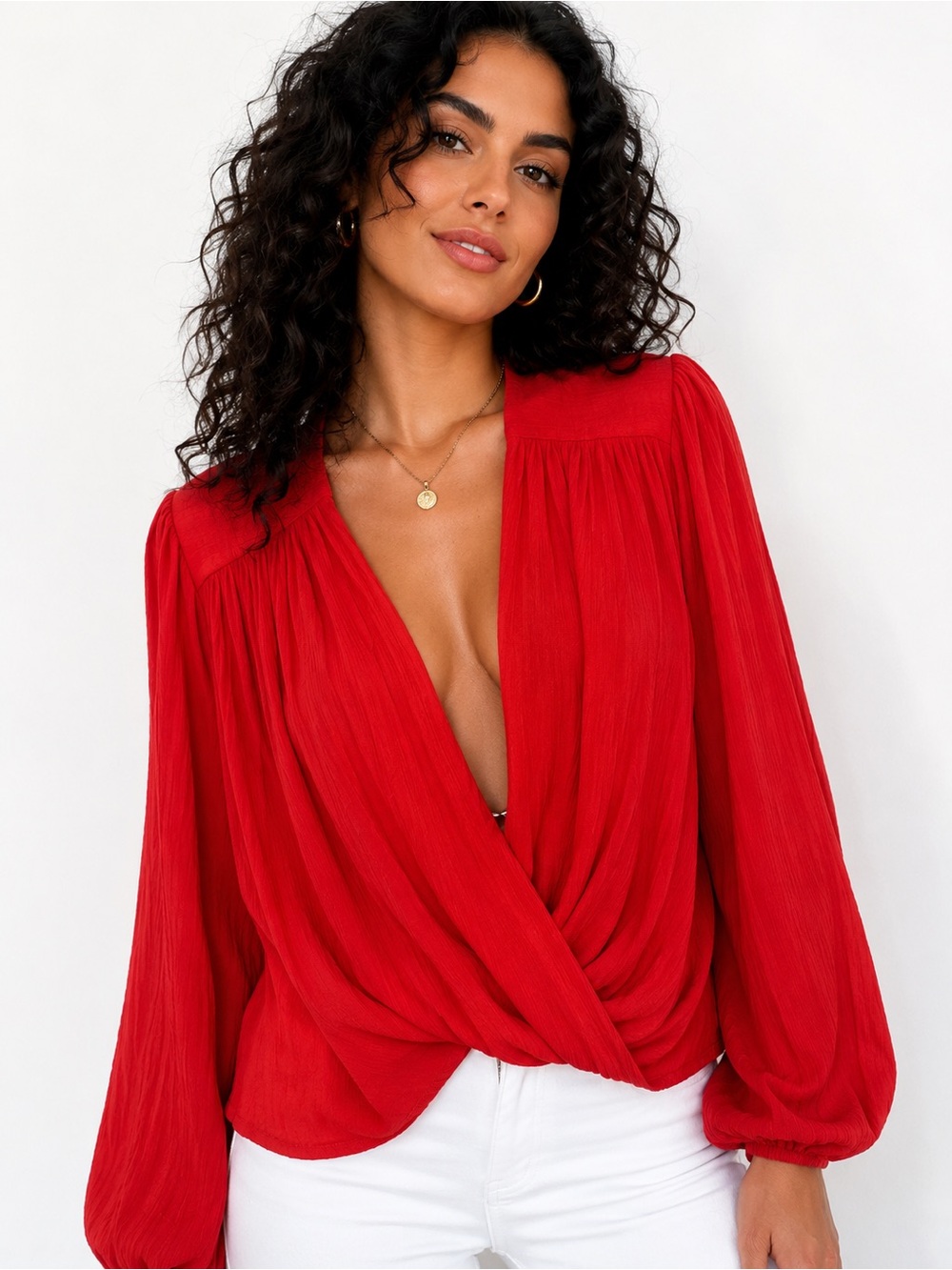 Free People NWT Red Surplice Blouse XS